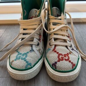 Gucci Beige and Multicolor Canvas Sneakers